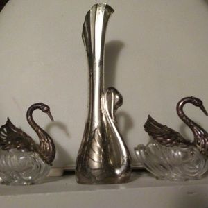 Vintage silver and crystal swan knick knacks